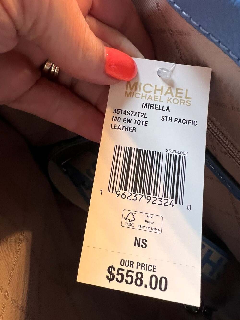 NWT Michael Kors Mirella Medium East West Pebbled Leather Tote Bag in South Paci - Picture 5 of 6